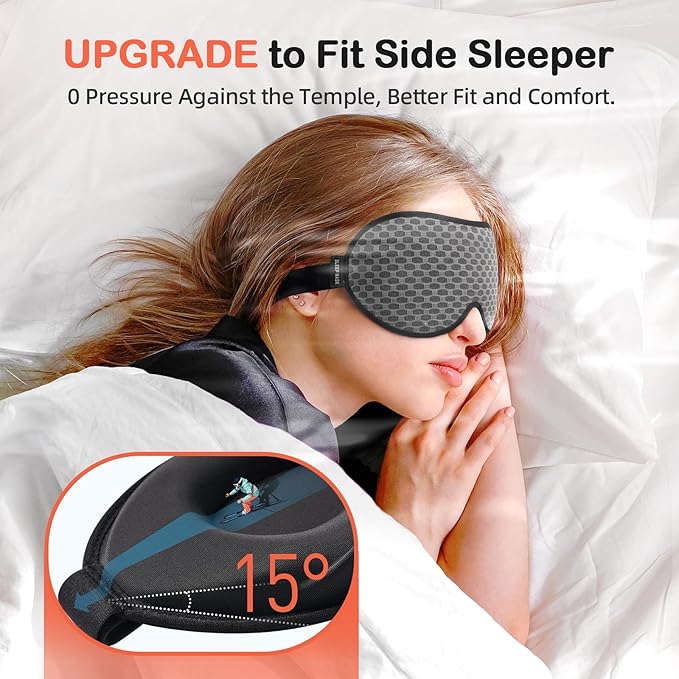INNELO 3D Contoured Sleep Mask for Side Sleepers, 100% Light Blocking Sleeping Mask for Men & Women, Soft, No Pressure on Eyes, Airplane Blindfold for Travel, Night Eye Cover for Nap, Yoga, Grey