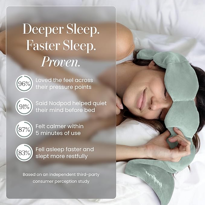 Nodpod Mineralized Silk Gentle Pressure Sleep Mask - Strap-Free, Light-Blocking Design for Sleep, Travel & Relaxation - Weighted Eye Pillow, Machine Washable (Willow)