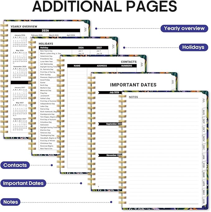 Planner 2026-2027, Academic Year Monthly and Weekly Calendar Planner, Jul 2026 - Jun 2027, Hardcover Teacher Student Planning Agenda book with Tabs, Perfect for School Office Supplies, 6.3" x 8.5" - Petal Rhythm