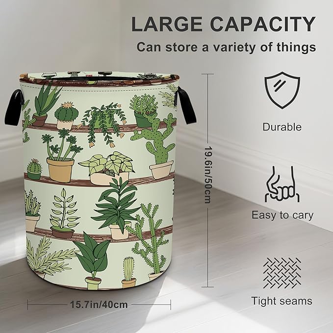 Cactus Laundry Basket Laundry Hamper With Handles Collapsible Laundry Baskets Storage Basket For Room Bathroom Bedroom Decor