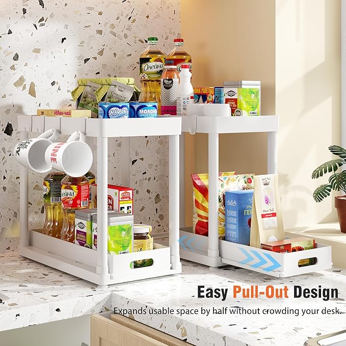 2 Pack Pull-Out Storage Organizers, Under Sink Organizer and Storage for Bathroom & Kitchen, Multi-Purpose Under Cabinet Organizers and Storage, Black