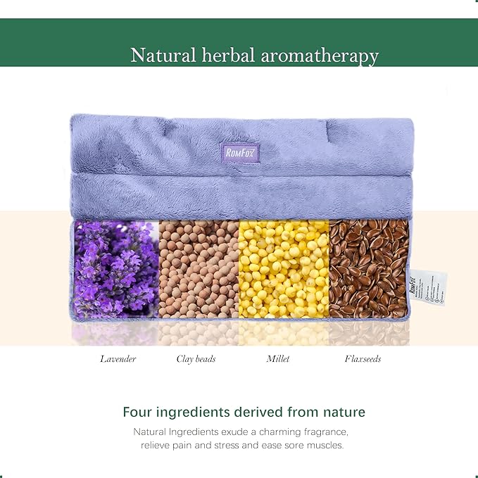 Romfox Microwavable Heating Pad for Pain Relief, Moist Heat for Cramps, Muscles, Joints, Back, Neck and Shoulders, Heat Compress Pillow, for Both Hot and Cold Therapy (Purple - Lavender Scented)
