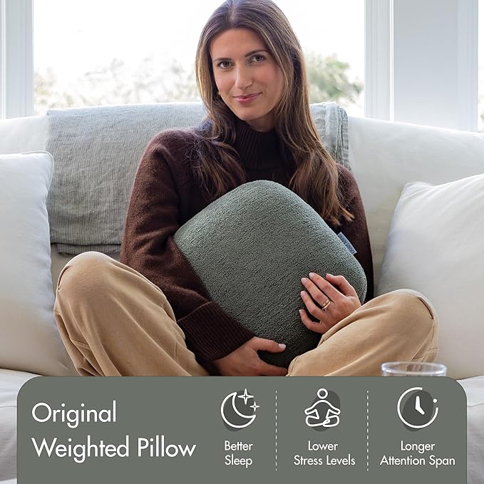 Quiet Mind Weighted Pillow for Adults 6 Lbs - Get Better Sleep - Sustainably Made and Chemical Free - Machine Washable (Small, Agave Green)