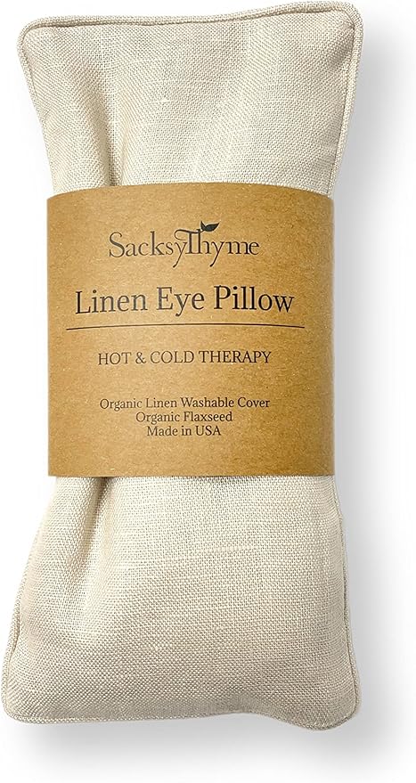 Sacksy Thyme Organic Linen Eye Pillow - Lavender & Flaxseed for Relaxation, Yoga, Stress Relief - Microwavable Heating Pad & Cool Compress - Made in USA - Gifts for Meditation