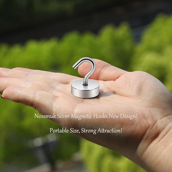 Neosmuk Magnetic Hooks, Cruise Ship Essentials, 40lb+ Heavy Duty Magnetic Hooks for Cruise Cabins, Refrigerator, Grill, Hanging, and Travel | Extra Strong Must-Haves Magnet Hook,Silver,Pack of 20