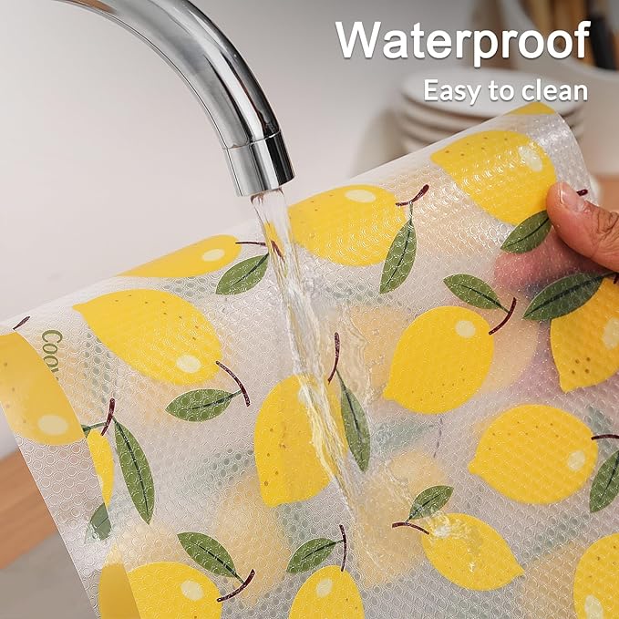 Cooyes Shelf Liner, Non-Adhesive Cabinet Liners for Kitchen Drawers, Shelves, Refrigerator, Pantry Storage, Bathroom Closet, Fridge, Durable Waterproof EVA Mats(11.8" W x 360" L, Yellow Lemon)