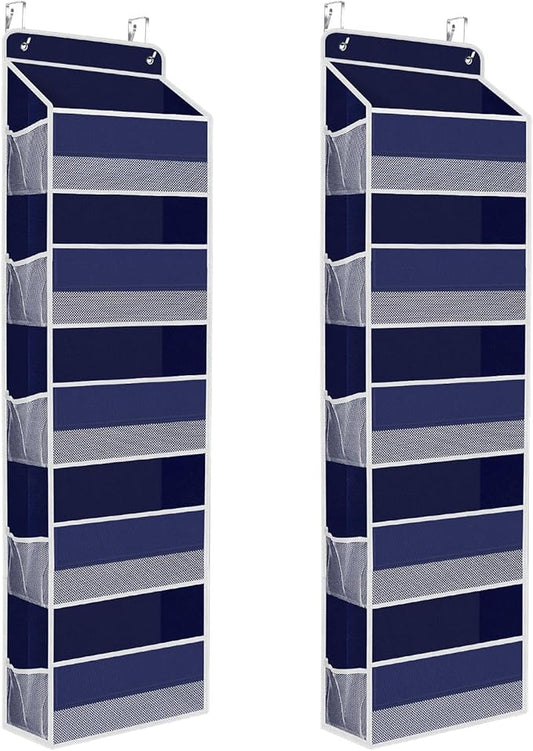 2 Pack Over The Door Organizer, Hanging Storage Organizer with Clear Window, 40lb Ultra Sturdy Large Capacity Room Organizer for Pantry Laundry Bathroom Nursery Closet (Grey)