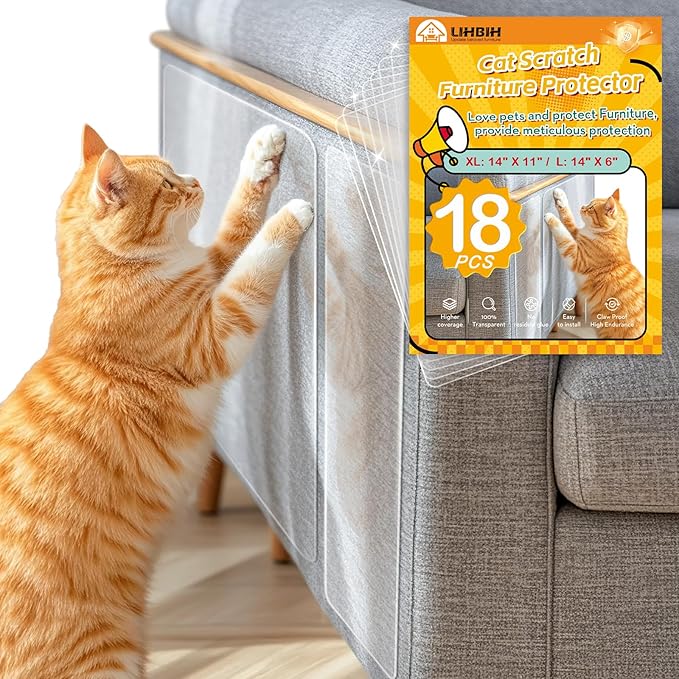 Anti Cat Scratch Furniture Protector, 18 Pcs Self-Adhesive Couch Protector for Cat Claws, Heavy Duty Couch Cover Furniture Protectors from Cats Scratching Tape for Sofa, Corner, Door, Chair