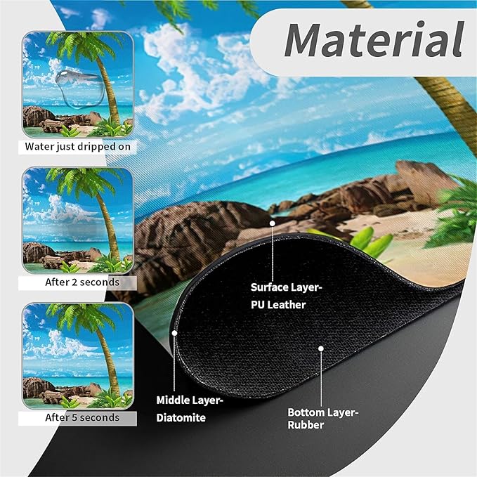 Kitchen Sink Splash Guard，Summer coconut Beach dolphins Faucet Mat Sink Gadgets-Super Absorbent Fast Drying Mat Drip Catcher for Kitchen, Bathroom,Sink Mat, Dish Drying Mat, Bathroom(15" X 5.5" )