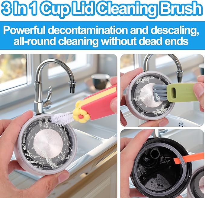 XANGNIER 3 in 1 Cup Lid Gap Cleaning Brush Set,Multifunctional Water Bottle Lid Cleaner Brush,3 Pack Water Bottle Crevice Cleaning Tool,Tumbler Lid Cleaner Brush for Stanley/YETI Cup,Kitchen Gadgets