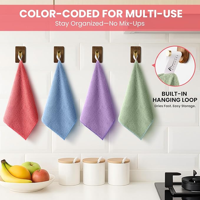 SIFANGKE Microfiber Cleaning Cloth, 52 Pack Assorted Color Cleaning Rags for Housekeeping, Colorful Reusable Microfiber Towels for Car, Kitchen, Bathroom and Household Cleaning Supplies, 11.8"X11.8"