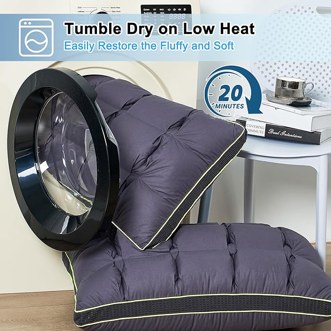 YOUR MOON Soft Pillow King Size of 2 for Sleeping, Super Soft Support Down Alternative Pillow, 100% Cotton Shell Luxury Comfy Fluffy Bed Pillows for Sleep(Gray)