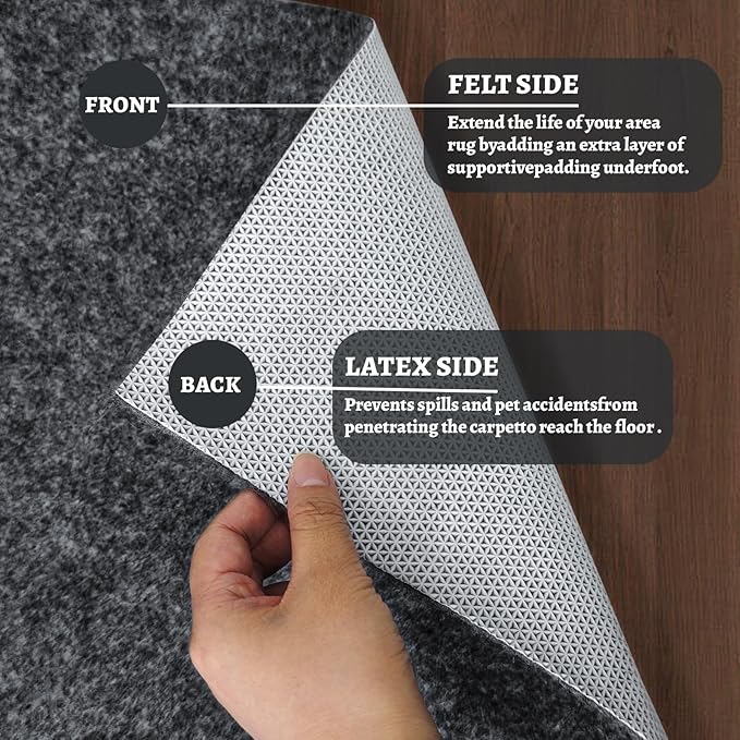 100% Waterproof Rug Pad, 9x12 ft Area Rug Non-Slip Rug Pads, Carpet Pads for All Floors and Finishes, Felt Pad for Hardwood Floors, Keep Carpets in Place Soft and Secure
