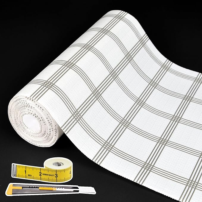 Shelf Liners for Kitchen Cabinets 17in x 30FT, Non Adhesive Drawer Liner White Square Thickened Shelf Liner Non-Slip Easy to Clean for Tool Box Refrigerator with Knife and Tape Measure