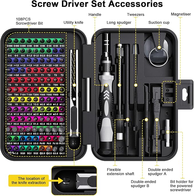 Mini Precision Screwdriver Set with Color-coded Identification, 132 in 1 Micro Magnetic Repair Tool Kits with Storage Box, 108 Bits,Small Manual Screw Driver Toolkits for iPhone/Mac/iPad/Table
