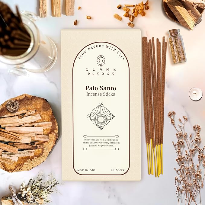 Palo Santo Incense Sticks, Organic Hand Dipped 100 Sticks with Natural Herbs & Aromatic Ingredients, Burn Time 45 to 60 Minutes, Incense for Positivity, Yoga, Meditation, Relaxation, Spiritual Gift