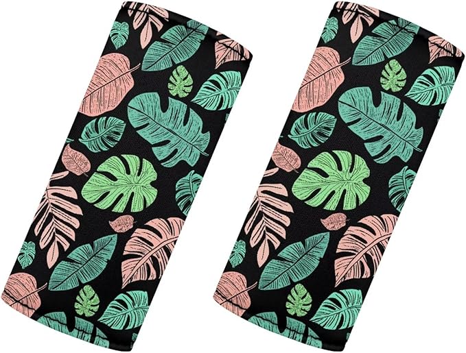 KUIFORTI Palm Leaf Luggage Handle Wrap Grip for Suitcase, 2 Pack Luggage Identifiers Marker Soft Trolley Case Grip Cover Set Leaf Print