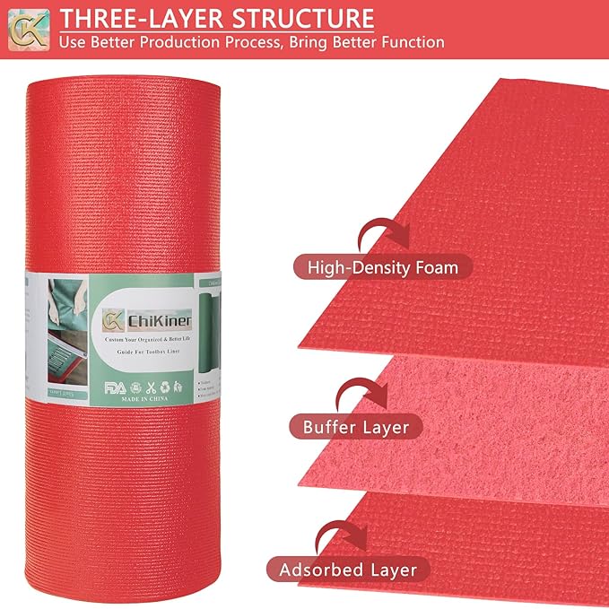Foam Toolbox Liner Shelf Liner, Thickened Durable Pad Tool Box Mat for Protecting Your Tools, Work Surfaces, Garage, Chest -Red 3mm Thickness, 16 inch*6 ft