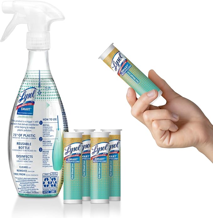Lysol Smart Multi-Purpose Cleaner Kit, Clear, 5 Piece Set, Fresh Waterfall, 1 Count