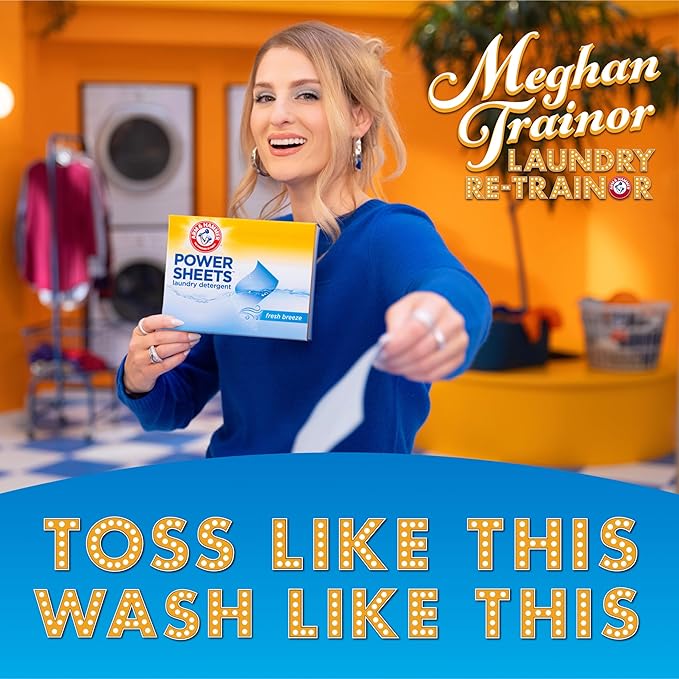 ARM & HAMMER Power Sheets Laundry Detergent, Fresh Breeze Scent, Dissolves in All Wash Temps, Lightweight and Travel-Ready, 60ct, Up to 120 Small Loads (Pack of 6)