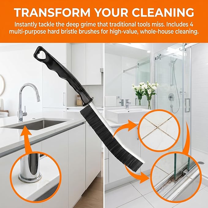 Crevice Cleaning Brush Hard Bristled Grout Brush Multifunctional Gap Cleaning Tool Dead Corners Brushes Bathroom Kitchen Tiles Window Door Slots Sink Track Shower Scrub Cleaner Home Tool Sets 4 Pack