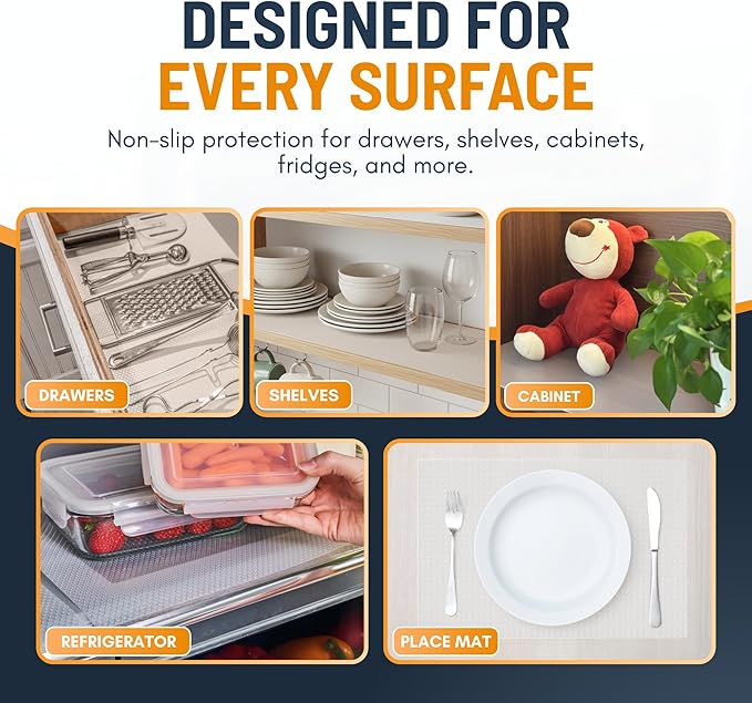 Shelf Liner Drawer Liner for Kitchen Cabinets Non-Adhesive by Linda’s Essentials (12 x 60 Inches) - Non-Slip Easy Clean Kitchen Cabinet and Cupboard Protector, Waterproof Mat, Clear Roll