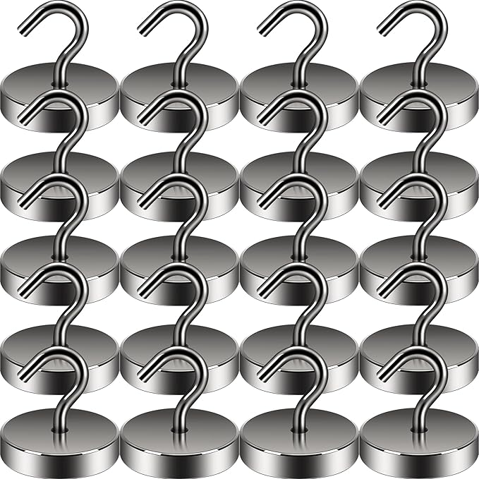 Neosmuk Magnetic Hooks, Cruise Ship Essentials, 100lb+ Heavy Duty Magnetic Hooks for Cruise Cabins, Refrigerator, Grill, Hanging, and Travel | Extra Strong Must-Haves Magnet Hook,Gunmetal,Pack of 20