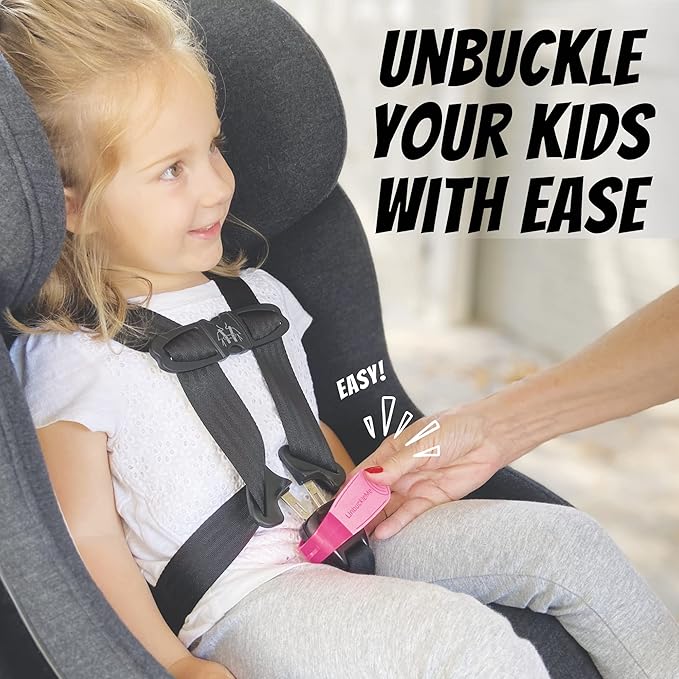 UnbuckleMe Car Seat Buckle Release Tool - Easy Opener Aid for Arthritis, Long Nails, Older Kids - Button Pusher for Infant, Toddler, Convertible 5 pt Harness car Seats - As Seen on Shark Tank (Pink)