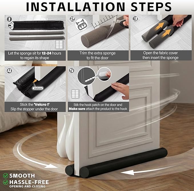 MAXTID 32" Black Door Air Draft Stopper - Wind Blocker for Bedroom Doors & Small Apartments