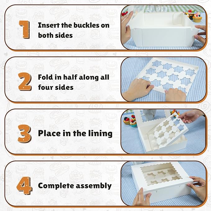 RYDDOY 4 Pack Cupcake Boxes, Hold 12 Standard Cupcakes, Cupcake Containers with Window and Inserts, High Grade Cupcake Holder, for Birthday Holiday Party, Supplies for Cupcakes, Desserts and More