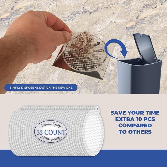 Disposable Hair Catcher Shower Drain Mesh Stickers, 35 Pack