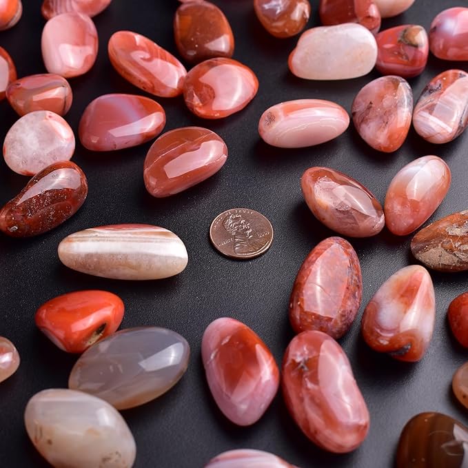 Polished Stone Set Carnelian Crystals, 0.8" Handpicked Tumbled Gemstones Rocks, Pebbles for Reiki, Chakra, Healing, Home Decor