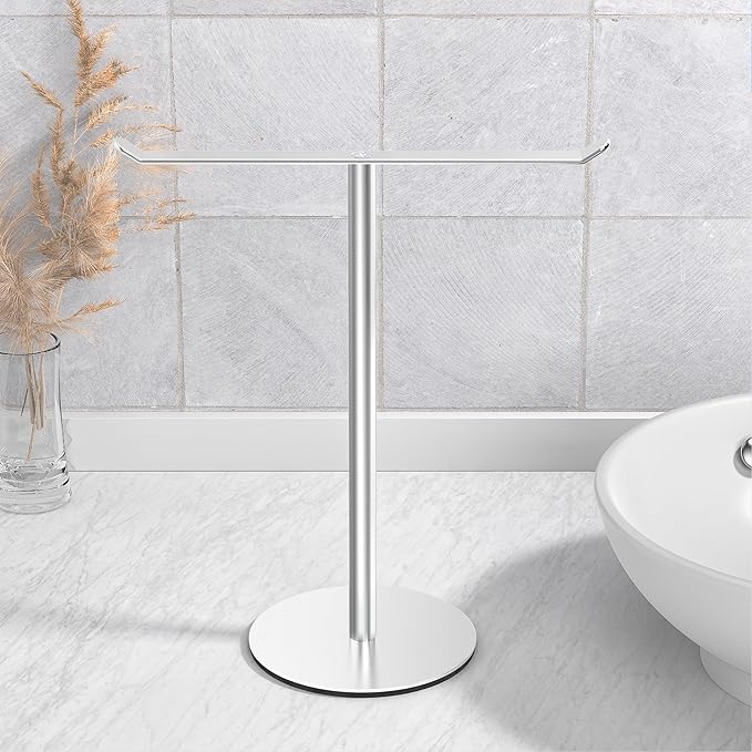Towel Rack T-Shape Hand Towel Holder for Bathroom, Headband Holder Organizer and Bathroom Towel Racks, Kitchen Towel Rack Silver Hand Towel Holder