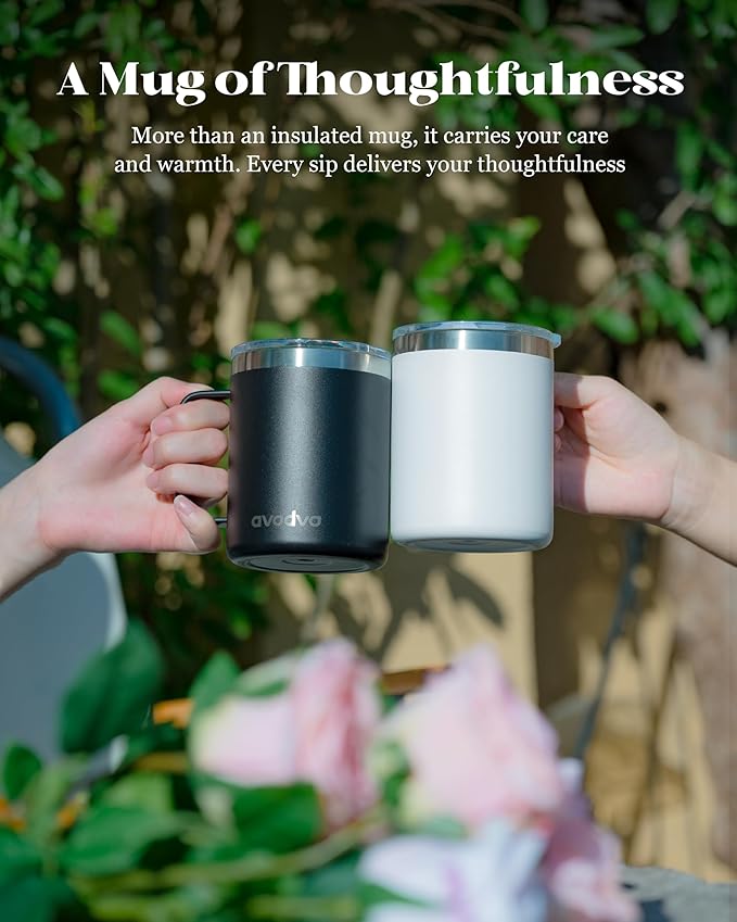 4 Pack 12oz Insulated Coffee Mug with Lid – Double Wall Stainless Steel Travel Cups with Handle, Keep Hot & Cold Drinks, Ideal Gift for Coffee Lovers, Office & Camping, Dark (Assort colors)