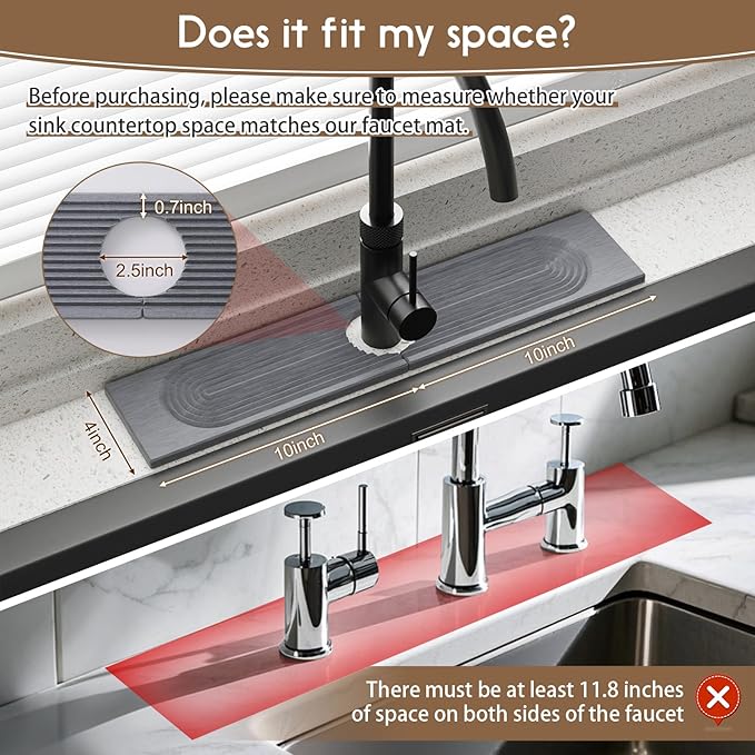 Faucet Mat for Kitchen Sink, Diatomite Quick Drying Tray, 20 Inch Kitchen Sink Splash Guard and Bathroom Stone Tray for Counter. Super Absorbent. Deep Grey.