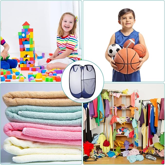 Gejoy 16 Pcs Mesh Pop up Laundry Hamper Bulk Collapsible Laundry Basket Large Foldable Clothes Hamper with Handles Ideal for Kids Adults, College Dorm, Travel, Hotel, 14. 1 x 22. 8 Inch