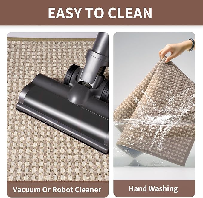 YDKGL Long Kitchen Runner Rugs Kitchen Mat Non Slip Washable, Super Absorbent Soft Chenille Braided Kitchen Mats for Floor, Rubber Backing Kitchen Floor Sink Standing Mat, Easy Clean, Brown 17"x71"