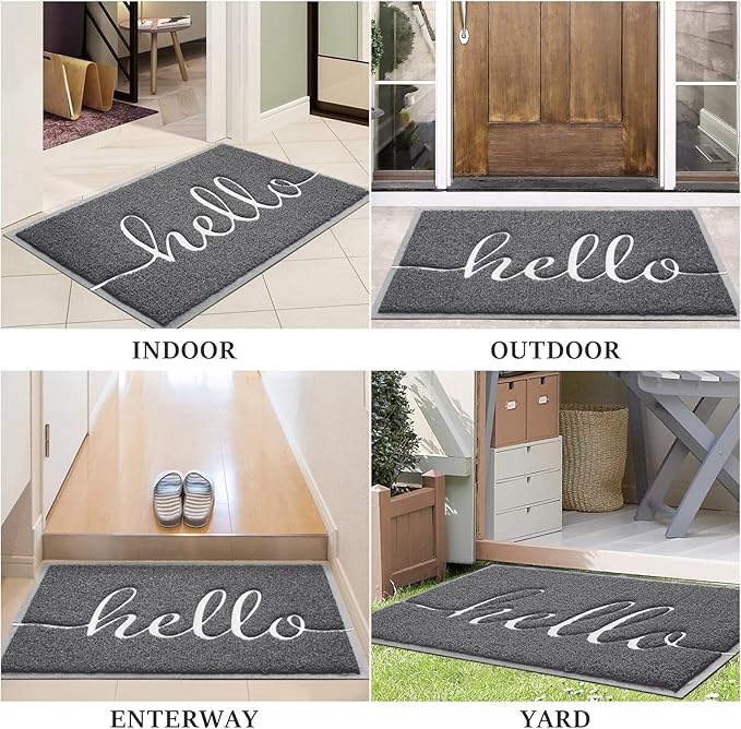 Door Mat (30"x17.5",Dark Grey), Welcome Mat Low Profile Front Doormat Non Slip Mats for Entryway, Patio, High Traffic Areas