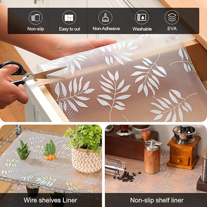 Cooyes Shelf Liner - Premium Non-Adhesive Cabinet & Drawer Liner for Kitchen - Waterproof Shelf Paper with Modern Pattern - Durable EVA Cabinet Mat - Easy to Cut (11.8" W x 360" L)