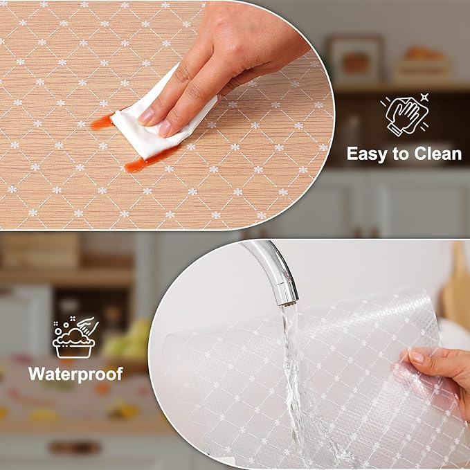 Cooyes Shelf Liner – Premium Non-Adhesive Cabinet & Drawer Liner for Kitchen – Waterproof Shelf Paper with Modern Pattern – Durable EVA Cabinet Mat – Easy to Cut （23.6" W x 236" L）