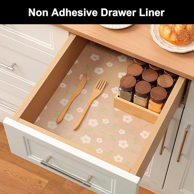 Cooyes Shelf Liner - Premium Non-Adhesive Cabinet & Drawer Liner for Kitchen - Waterproof Shelf Paper with Modern Pattern - Durable EVA Cabinet Mat - Easy to Cut (17.5" W x 360" L)