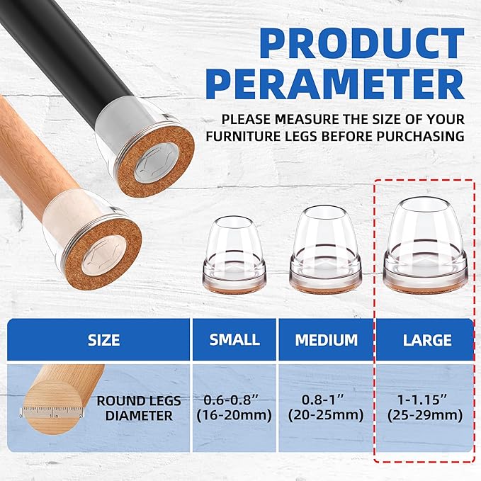 Clear Chair Leg Floor Protectors for Hardwood Floors, Upgraded Chair Leg Caps with Felt Pads, 16 Pcs Furniture Leg Feet Covers Protect Floors from Scratches Easy Slide/Non Slip (Fit 1" - 1.15")