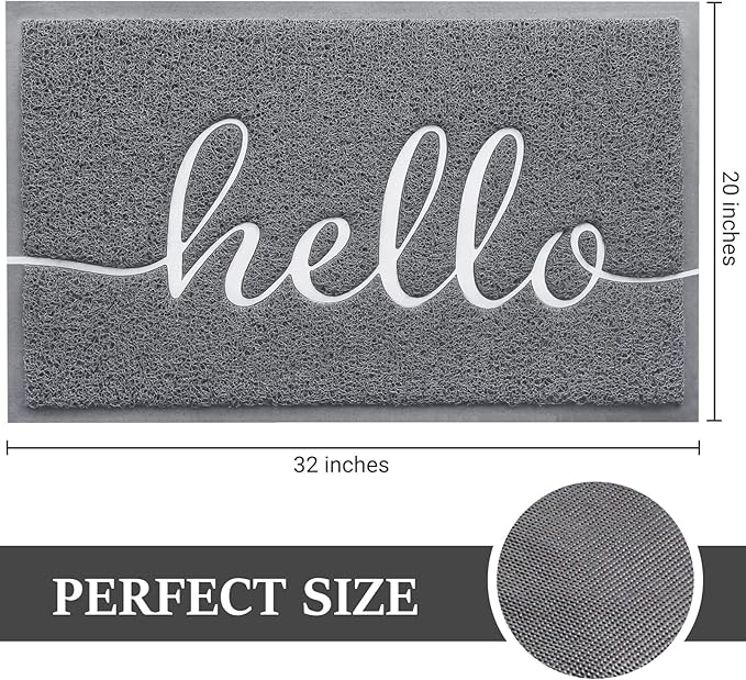 Door Mat (32"x20",Grey), Welcome Mat Low Profile Front Doormat Indoor Outdoor Door Non Slip Rugs for Entryway, Patio, High Traffic Areas
