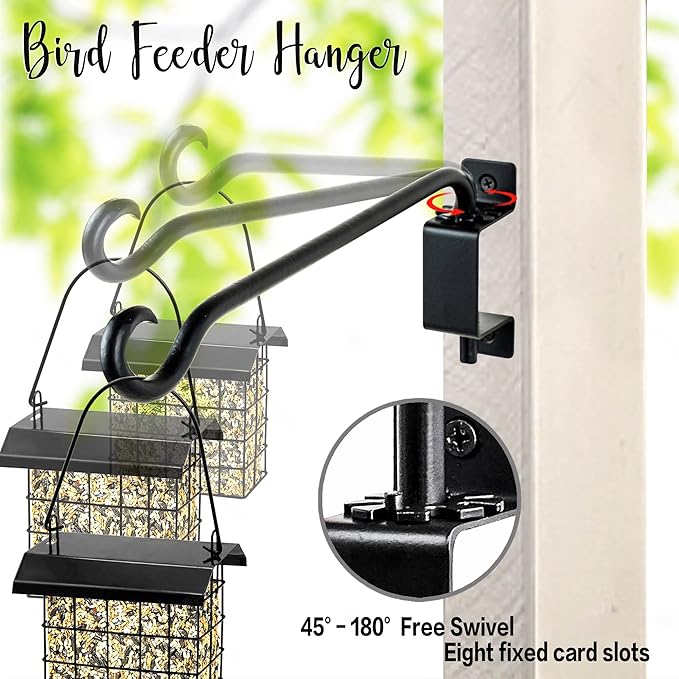 AJART Swivel Hanging Plant Bracket: Outdoor Bird Feeder Hangers for Wall Mount 16 Inch - 2 Pieces Hummingbird Feeder Hook for Flower Basket