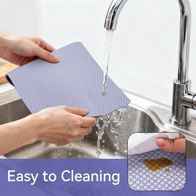 FIFTY FEET 12"x120" Non-Adhesive Shelf Liner for Kitchen Cabinets and Drawers, Washable Non-Slip PVC Cabinet Liner (Blue Circle) (7 Rolls)