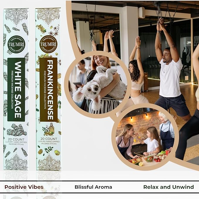 Trumiri Incense Sticks - Combo Pack of 40 Insence-Sticks - 20 White Sage + 20 Frankincense - Insenses - Insents - Incents - Inscense - Incence - Incienso - All Natural Incense Sticks