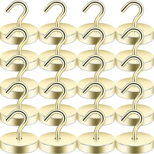 Neosmuk Magnetic Hooks, Cruise Ship Essentials, 100lb+ Heavy Duty Magnetic Hooks for Cruise Cabins, Refrigerator, Grill, Hanging, and Travel | Extra Strong Must-Haves Magnet Hook,Gold,Pack of 20