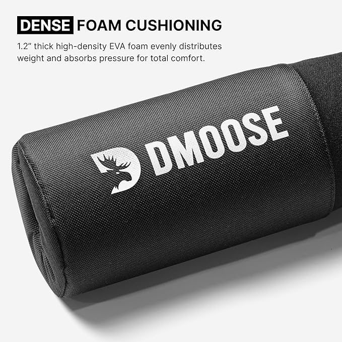 DMoose Fitness Barbell Pad for Hip Thrust, Squat & Lunges - Non-Slip Thick Foam Cushion for Neck and Back Support with Two Straps - Hip Thrust Pad for Leg Day - Fits All Olympic Bars and Smith Machine