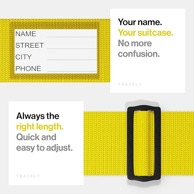 TRAVELY Luggage Straps - Especially Eye-Catching & Secure - Incl. 2 Name Tags - Ideal for Cross-Strapping Luggage - [Set of 2]