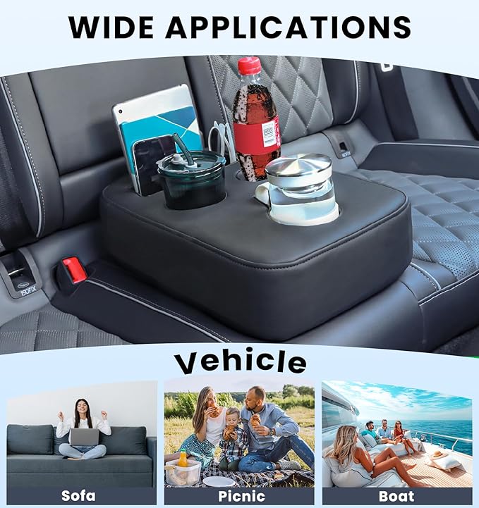 Sinvanho Car Cup Holder, Back Seat Cup Holder for Car, PU Leather Couch Sofa Bed Cup Holder Expander Tray, Boat Tray, Organizer for Trucks, Minivans, SUVs, RVs, Vehicles, Holds Drinks, Remote, Snacks